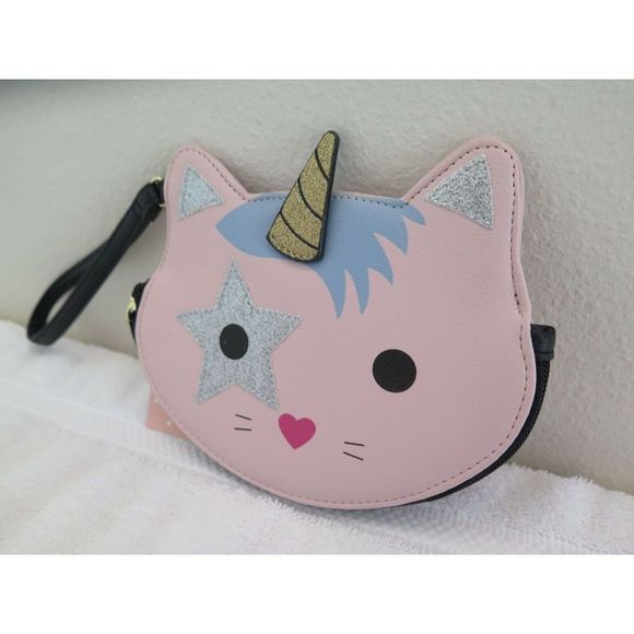 LUV BETSEY Pink Glitz Silver Gold LBKIT-1 Kitty Cat Unicorn Coin Purse Wristlet - Picture 5 of 10